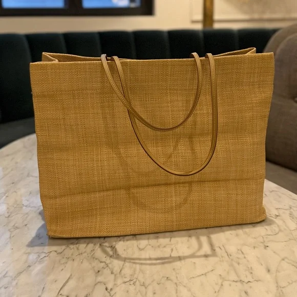 PRADA Straw Tote in Natural Yellow with Brown Logo - Picture 3 of 6